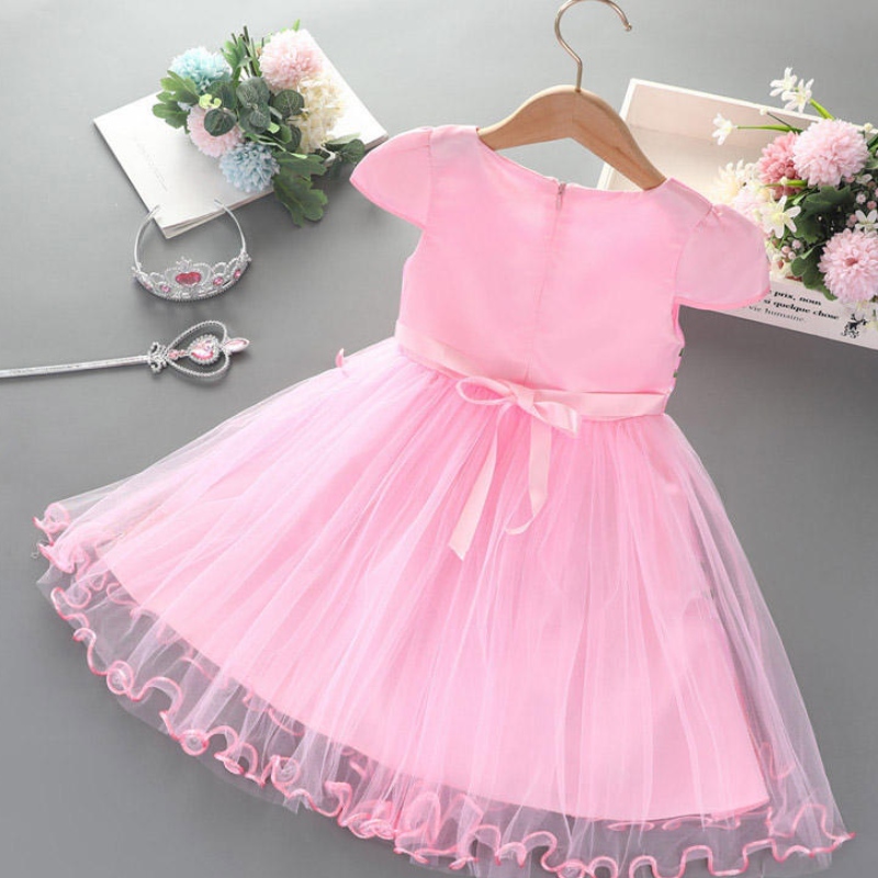 2-8Y Girls Robe Summer Nouvelle manche à manches courtes Princesse Elsa Mesh Tutu Jirt Children \\ Birthday Party Cosplay robe