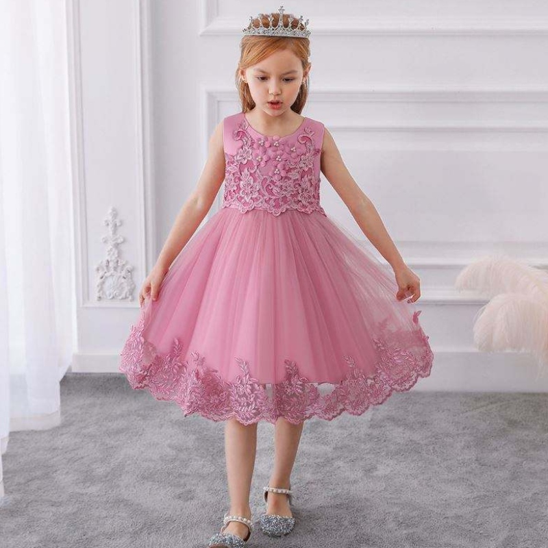 Baige Summer Kids Sequin Party Robe fleur fille en dente