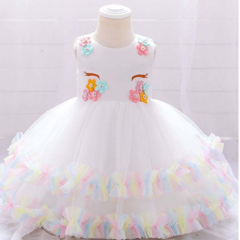 Baige Children Unicorn Party Princess Dress Up Flower Gilr Robes Kids Girl Wedding Party Robe