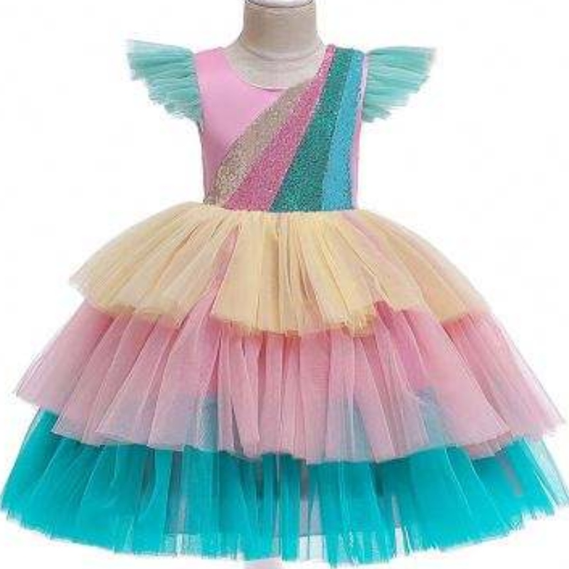 Baige tulle manches Unicorn tutu jupe enfants gâteau robe de fleur robe costume halloween fête