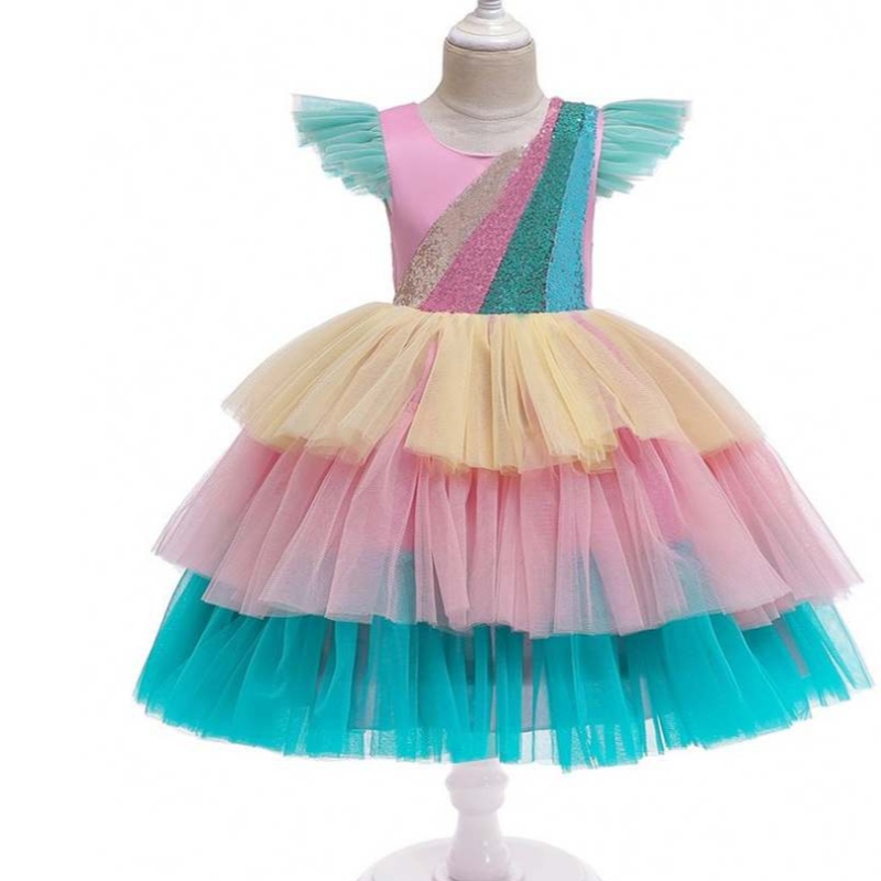 Baige tulle manches Unicorn tutu jupe enfants gâteau robe de fleur robe costume halloween fête