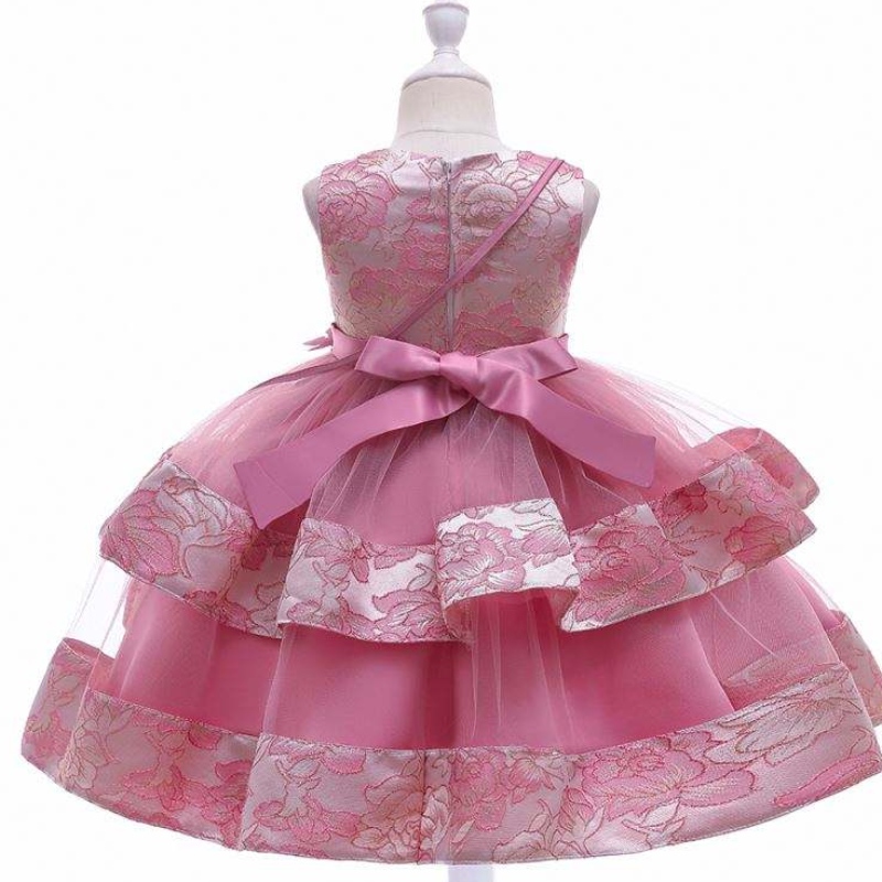 Baige New Design Flower Girl Party Robe avec mini sac Satin d'anniversaire de mariage Robe princesse l5216