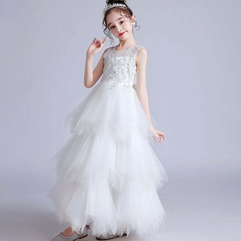 Baige en gros de luxe blanc puffy filles fête de mariage robe de bal de bal robe de fête d'anniversaire formel lp-2180