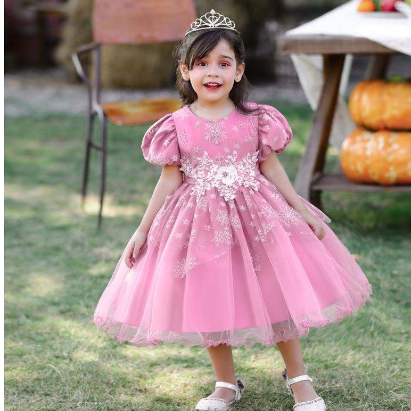 Baige appliquée à manches courtesnouvelles conceptions de bébé robe robe de fête pour les filles pour enfants