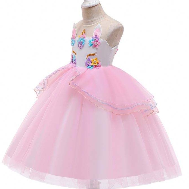 Nouvelle robe de soirée Unicorn Vêtements pour enfants Baby Party Mesh Fancy Dresses For Girl Robe DJS006