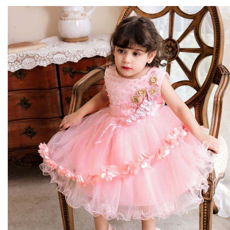 Baige en gros pour enfants Vêtements à manches courtes robe princesse bébé baptême et robe de baptême