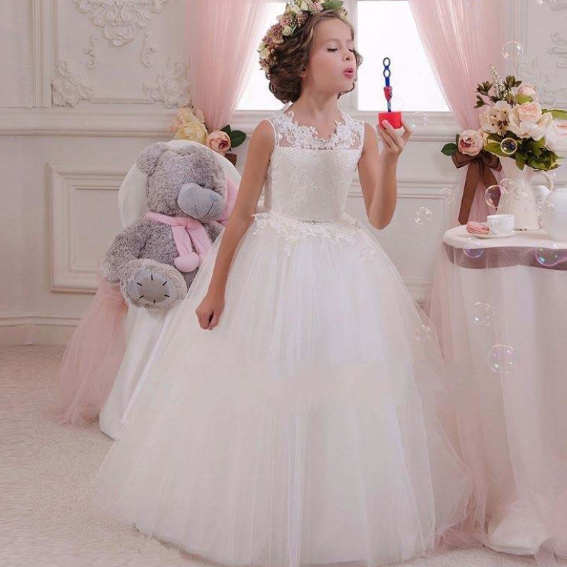 Baige White Wedding Elegant Girl Prom Robe Summer Kids Baby Robes