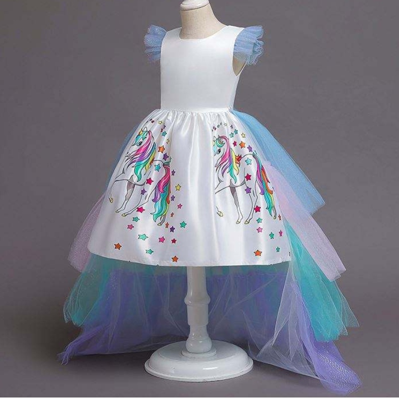 2020 Summer Kids sans manches arc-en-ciel princesse d'anniversaire Robe de la licorne avec bandeau DJS100