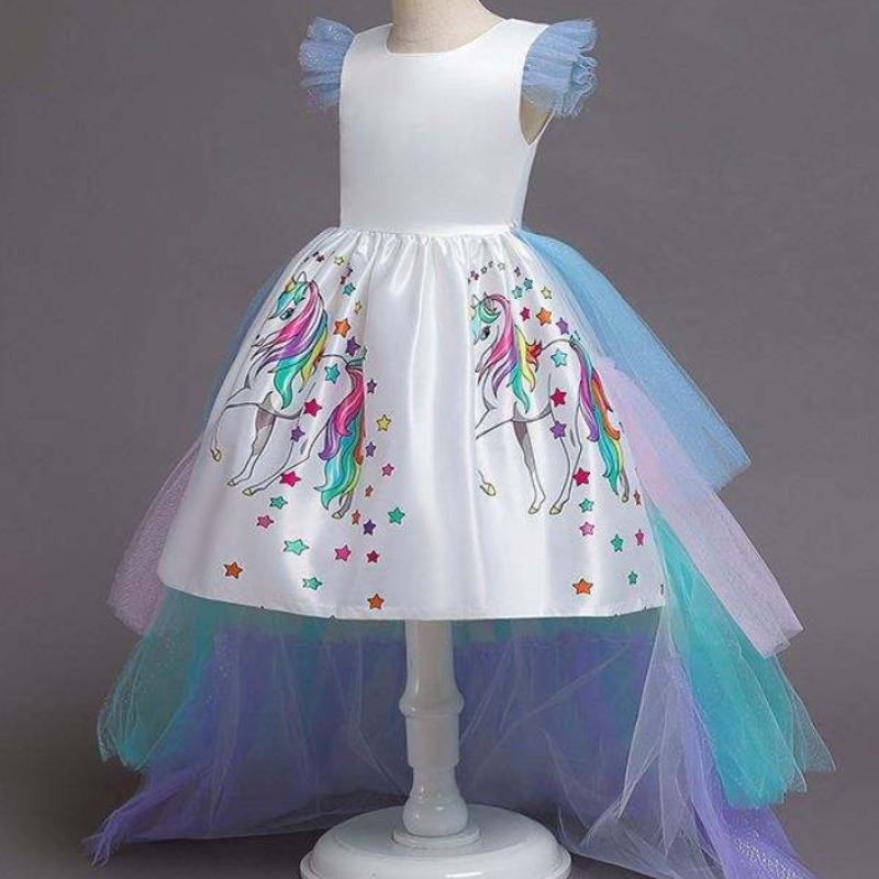 2020 Summer Kids sans manches arc-en-ciel princesse d'anniversaire Robe de la licorne avec bandeau DJS100