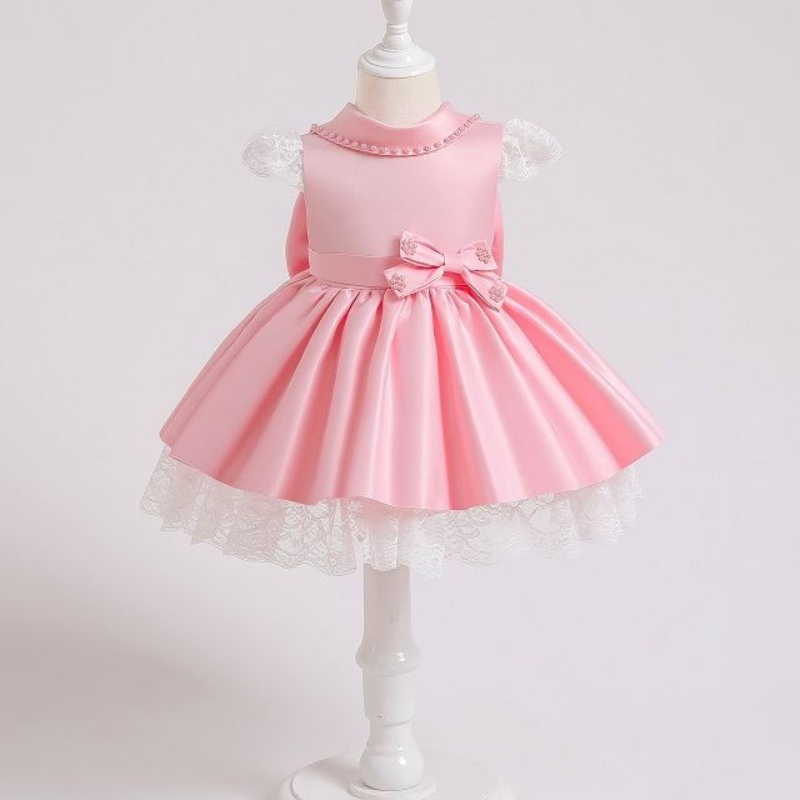 Baige Elegant Kids Satin Party Robe Baby Robes Design pour 3-10 ans Enfants Vêtements d'été XZ003