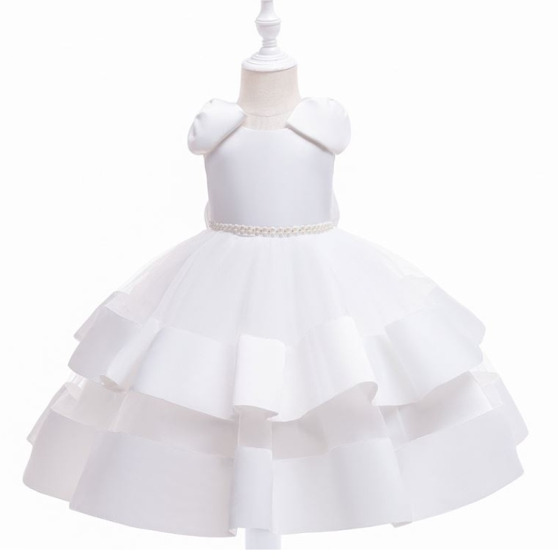 Robe de fille de fleur 2021 jupe blanche Ruffle du genou longue