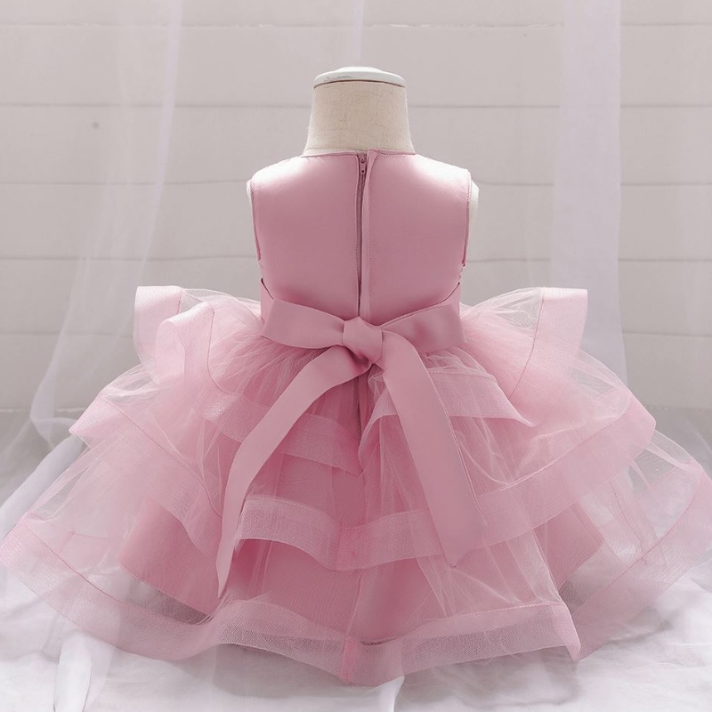 Baige Wholesale Brodery Pearl Bow Design Party Baby Girls Robe Birthday Party Kids Frock L1929XZ