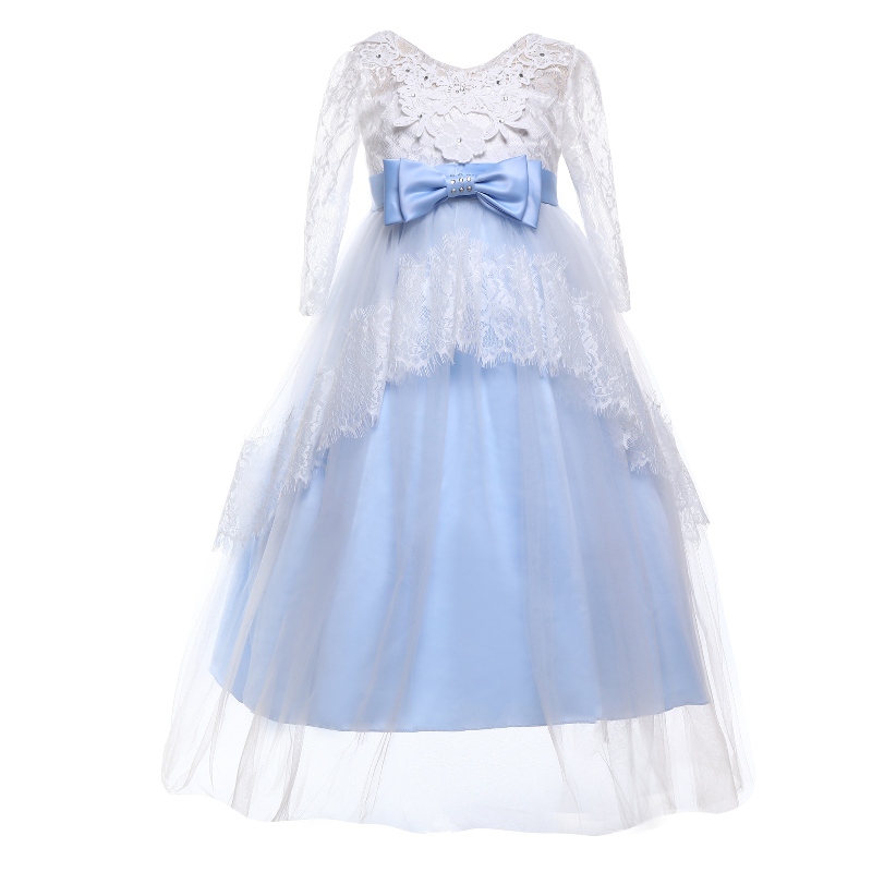 Robe de mariée des enfants Girl \\ Stenve de sept quarts en dentelle Jupe princesse barbe arc magnifique robe