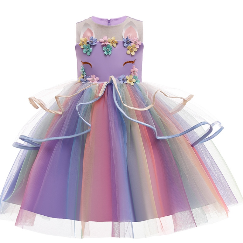 3 couleurs arc-en-ciel fille Unicorn robe princesse robe pour fille anniversaire pour les enfants