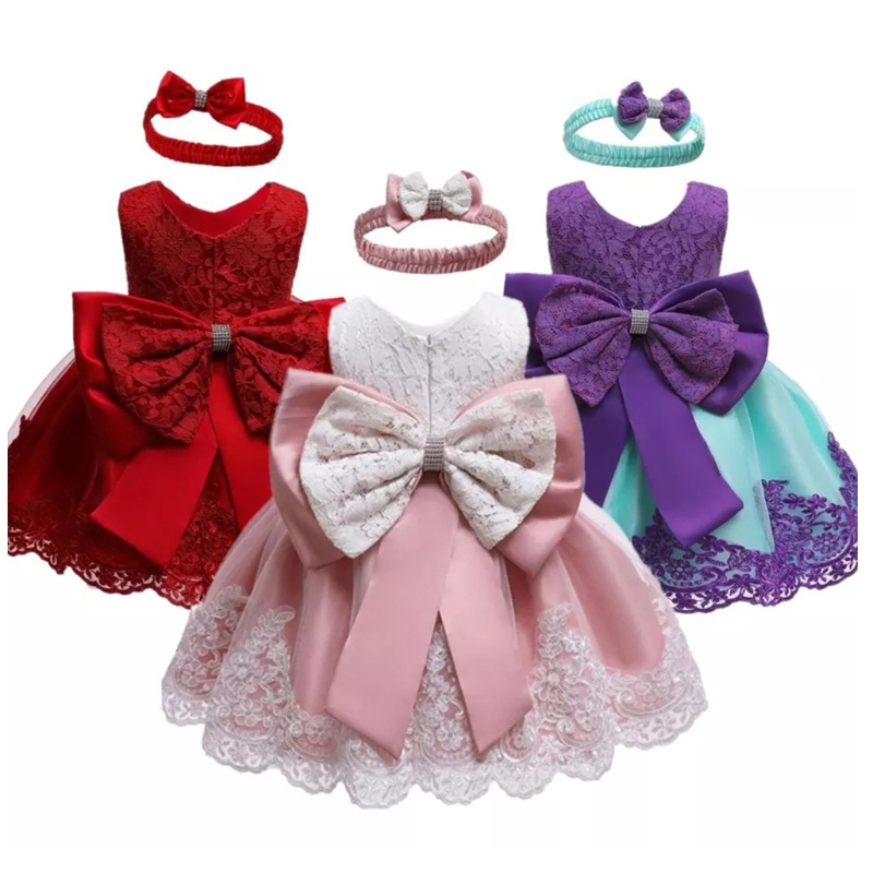 Amazon Vente chaude Kids Robe Princesse Bow Lace Robe Robe Sweet Party Robe