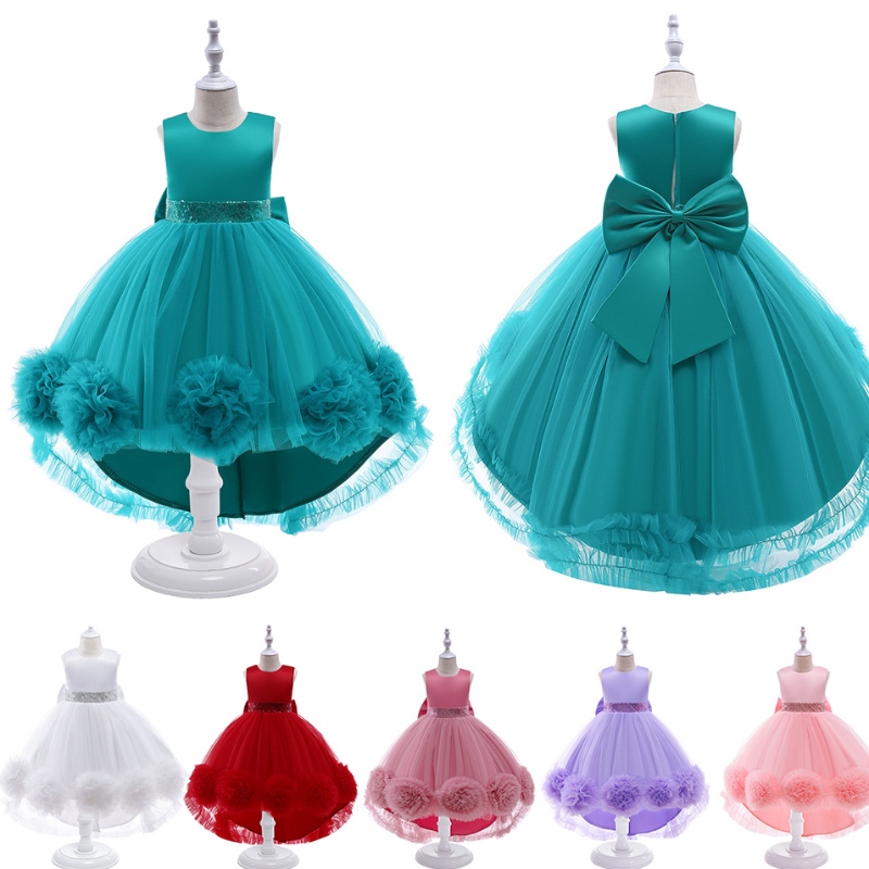 Girls Princess Robe Catwalk Robe Mesh Flower Tutu Robe Tail Piano Performance Costume