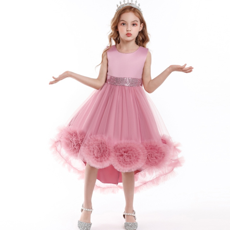 Girls Princess Robe Catwalk Robe Mesh Flower Tutu Robe Tail Piano Performance Costume