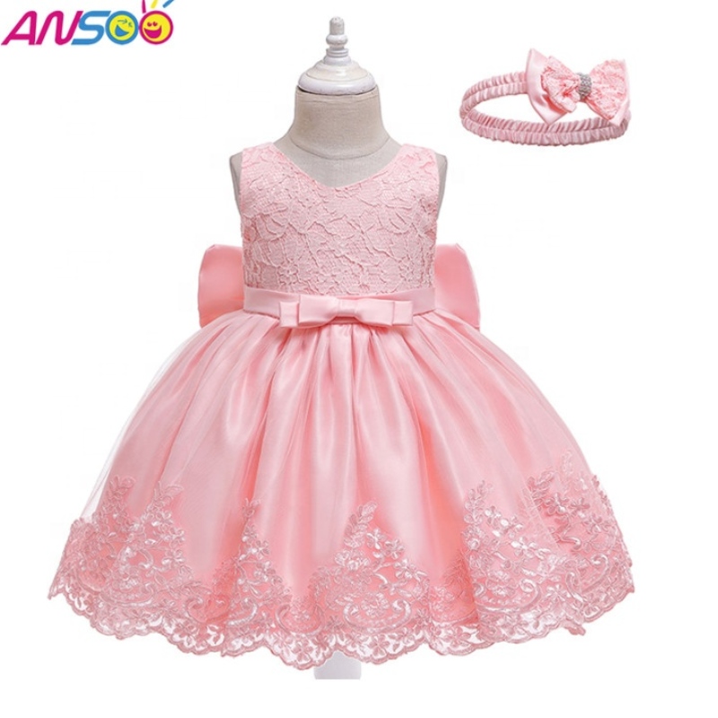 Baige bébé fille vêtements robe de bal robe princesse en bas âge d'anniversaire formel baptême fête pour enfants robes de fille fleurie avec gros arc