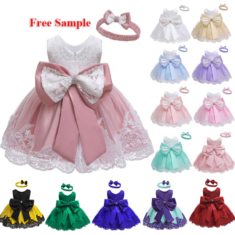 Baige bébé fille vêtements robe de bal robe princesse en bas âge d'anniversaire formel baptême fête pour enfants robes de fille fleurie avec gros arc