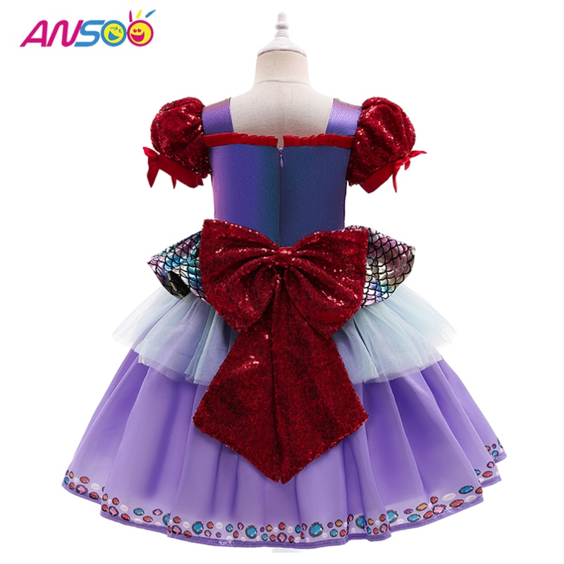 ANSOO populaire New Halloween Children's Costume Sirène Serme Bubble Sleeve Purple Princess pour filles