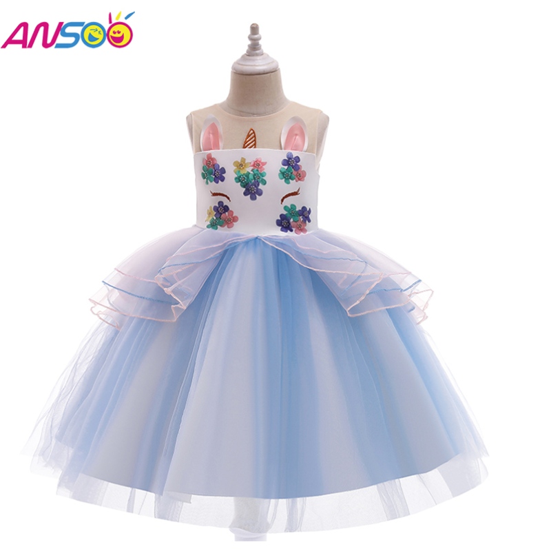 Robe de licorne Ansoo pour fille arc-en-ciel tutu princesse robe pour enfants robe de fête d'anniversaire