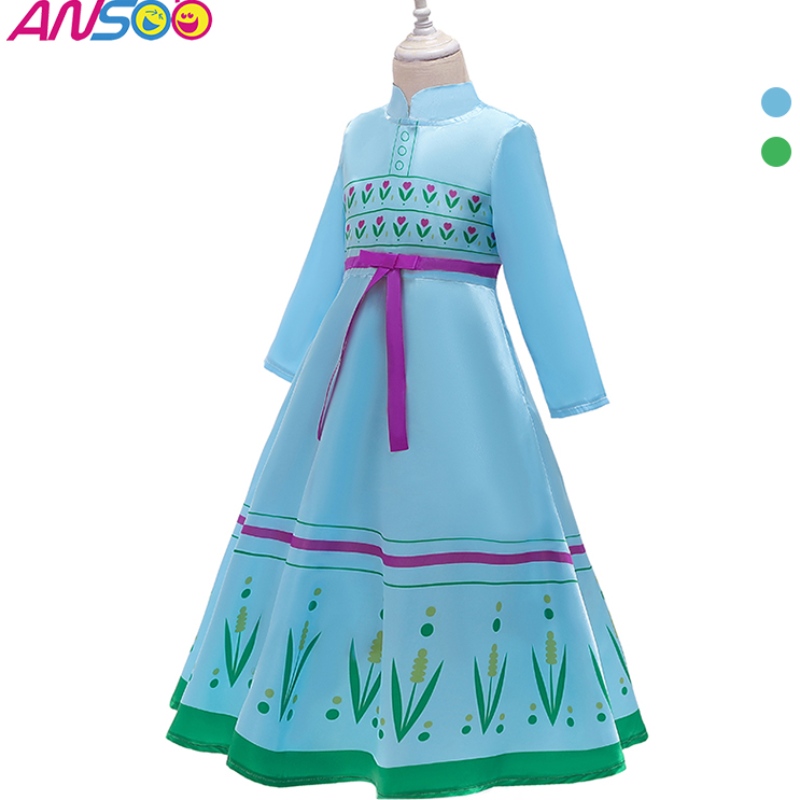 ANSOO Anna Princess Costumes For Kids Halloween Christmas Party Cosplay Snow Queen Girls Prom Gown