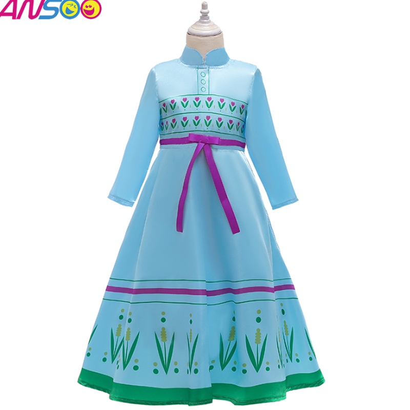 ANSOO Anna Princess Costumes For Kids Halloween Christmas Party Cosplay Snow Queen Girls Prom Gown