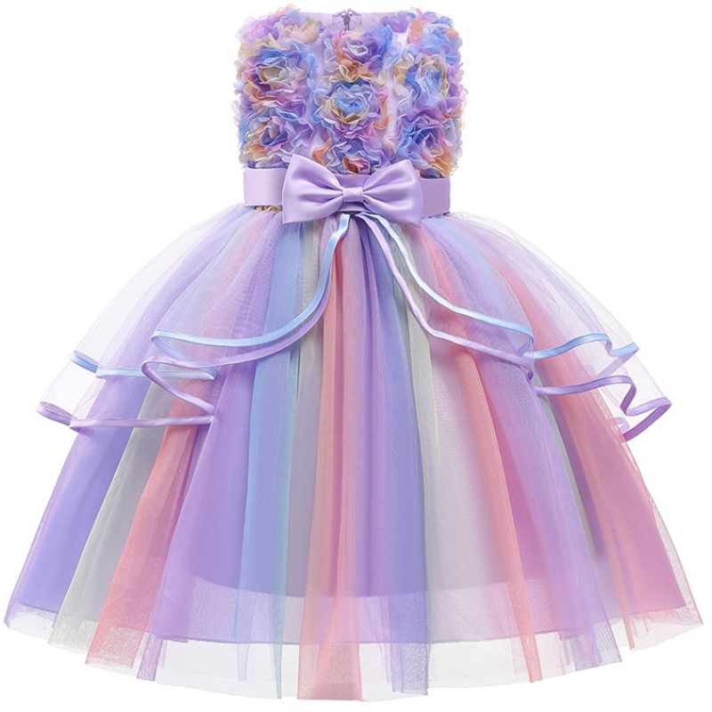 Robes de fête d'anniversaire des filles arc-en-ciel broderie élégante robe de princesse en soirée de mariage élégant