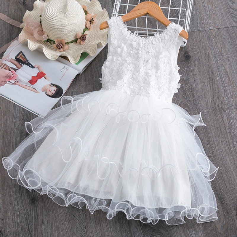 3-8 ans Robe d'été en dentelle pour filles fleur élégante fête de mariage princesse robe sans manches