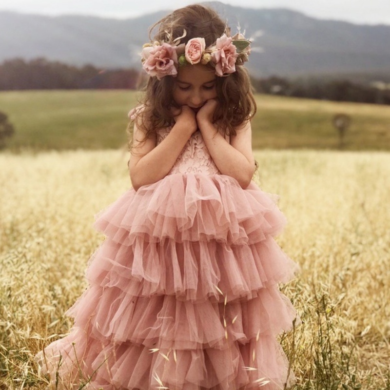 Robe d'été des petites filles pour enfants princesse d'anniversaire de fête de lacet de lacet tutu tutu les enfants robes