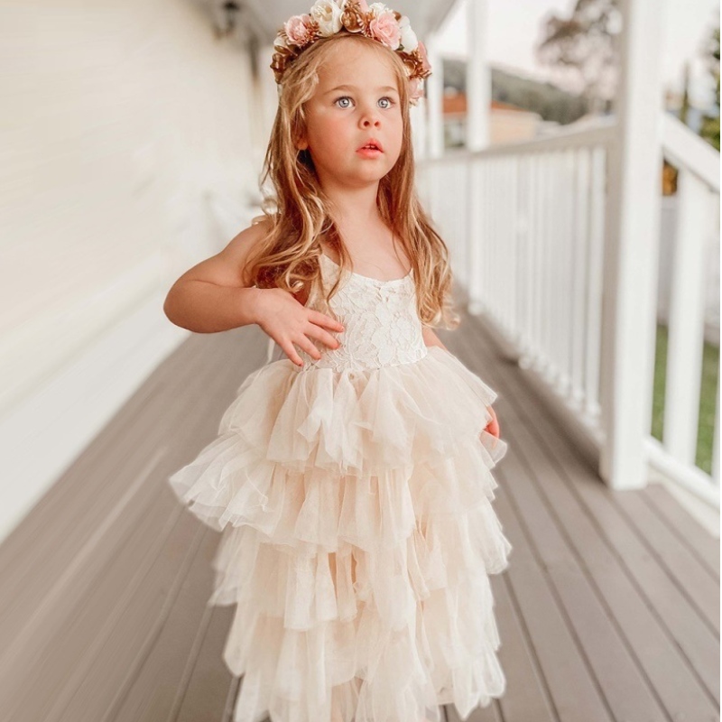 Robe d'été des petites filles pour enfants princesse d'anniversaire de fête de lacet de lacet tutu tutu les enfants robes