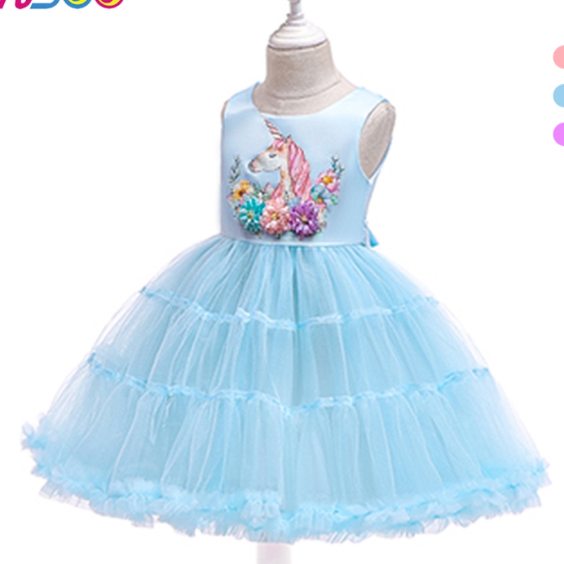 Ansoo Unicorn Rainbow Baby Girl Robes d'anniversaire Cotton Girl Princess Party Robes de mariée violet pour 1 à 6 ans Tutu