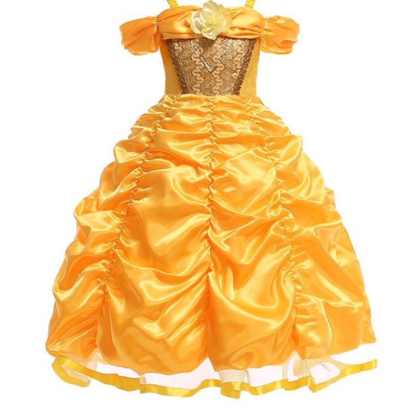 Belle costume girls Beauty and the Beast Princess Dress Up Children sans épaule Robe de bal en couches pour Halloween