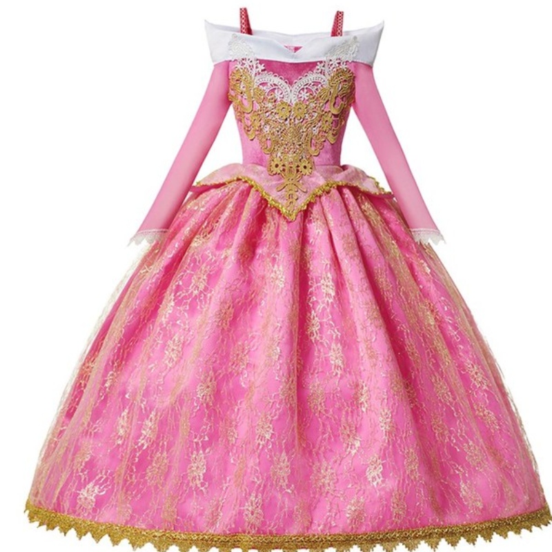 Girls Deluxe Sleeping Beauty Princess Costume à manches longues Pageant Robe de fête Enfants fantaisie déguiser les robes 3-10T