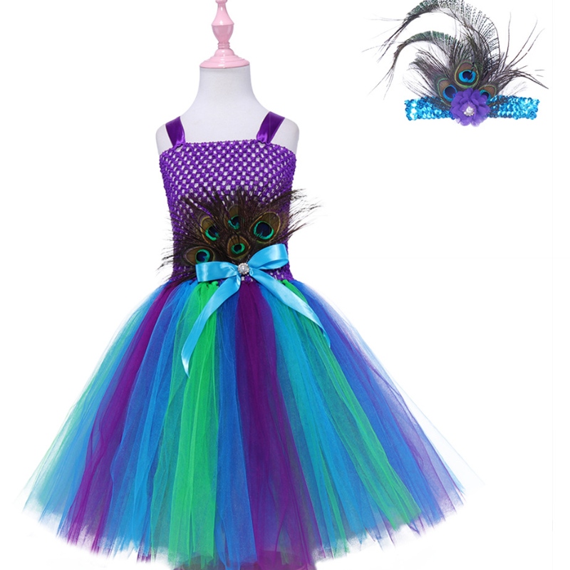 Robe d'automne des enfants Jupe en maille de plumes de paon