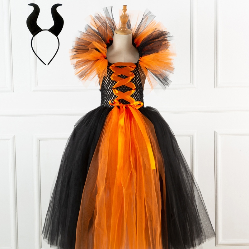 Robe de tutu fantaisie pour les filles diabolique reine magie méchant méchant enfants mal evie princesse costume avec couvre-chefs