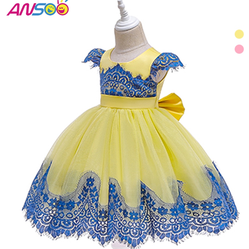 ANSOO bébé filles manches bouffantes rétro fête jaune enfants princesse arc été tutu rose rose pour filles enfants