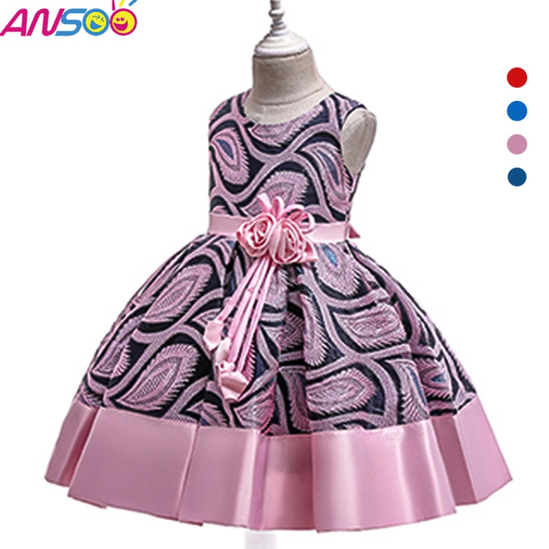 ANSOO Elegant Elegant Mediterranean Satin Girl Robe Cérémonie Kids Wear Portez Retro Court Pattern Girls Robes For Girl