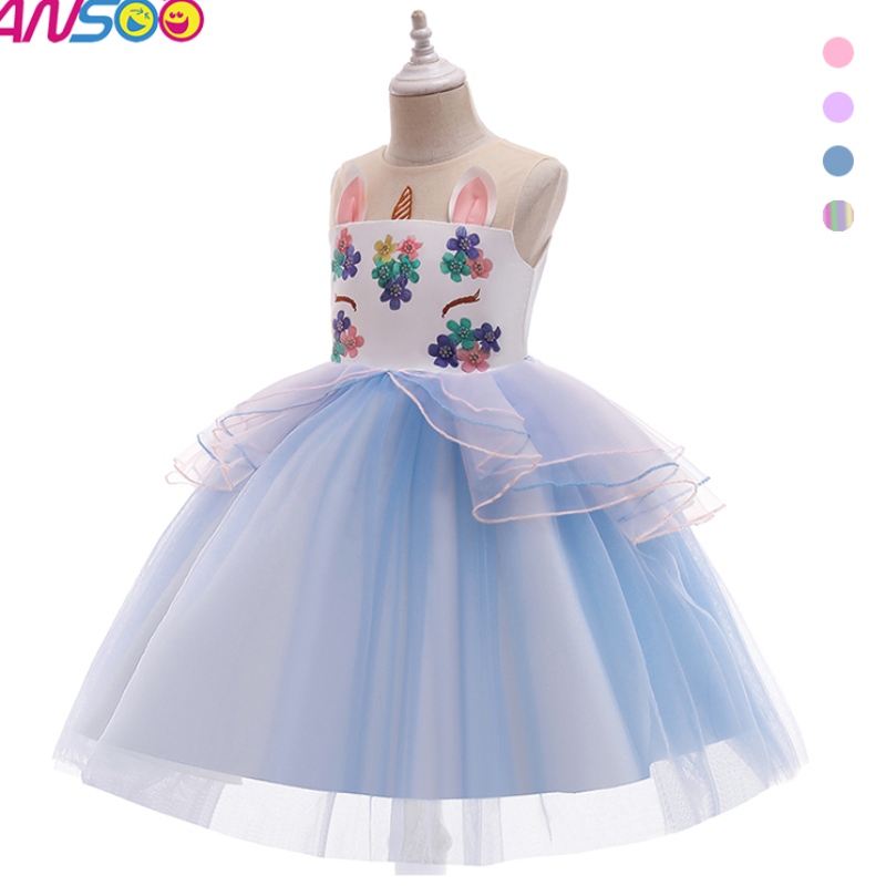 ANSOO Kid Toddler Girl Ball Ball Party Cosplay Costume Costume Rainbow Unicorn Fluffy Exered Tulle Tutu Robe pour fille