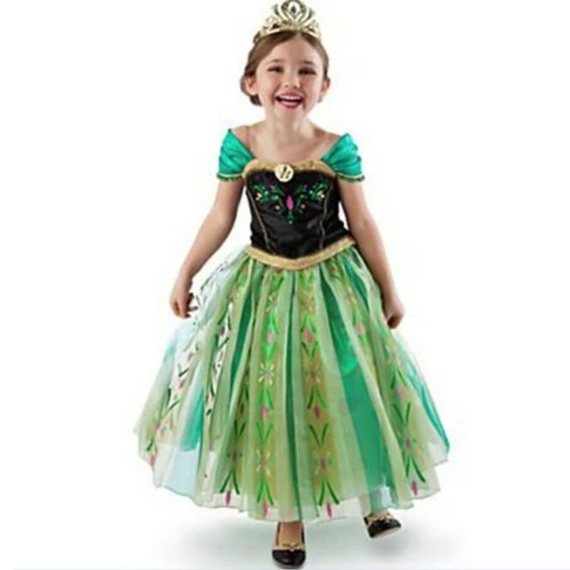 Anna Princess Girls Green Dress Costume de performance des enfants avec un plein d'accessoires pour la fête adulte