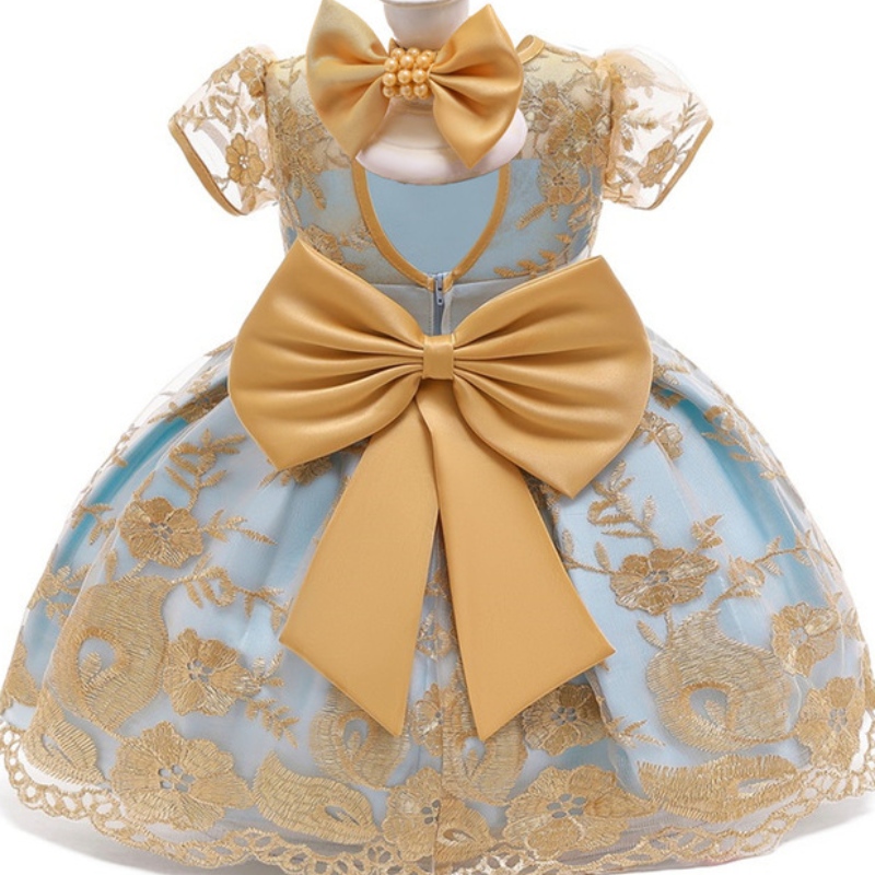 Amazon Sale Baby Princess Robe Gold Lace Robe pour 1 à 3 ans bébé