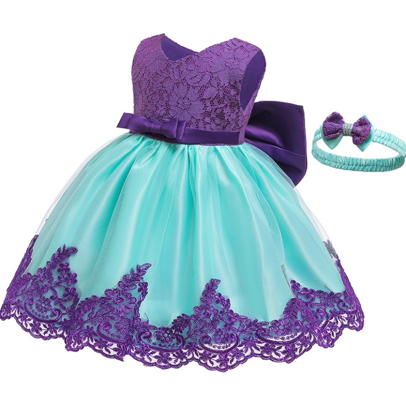 Robe de fille de fleur pour enfants robe de mariée bowknot filles robe princesse d'été avec bandeau