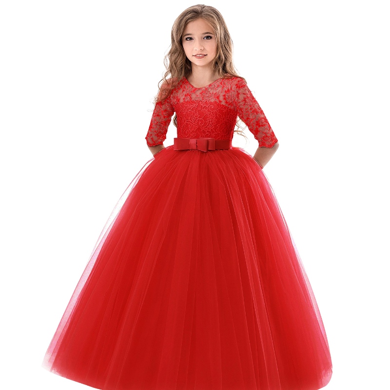 Vêtements d'enfants en gros filles de la dentelle fantaisie de longues robes enfants Boutique maxi robe de bal