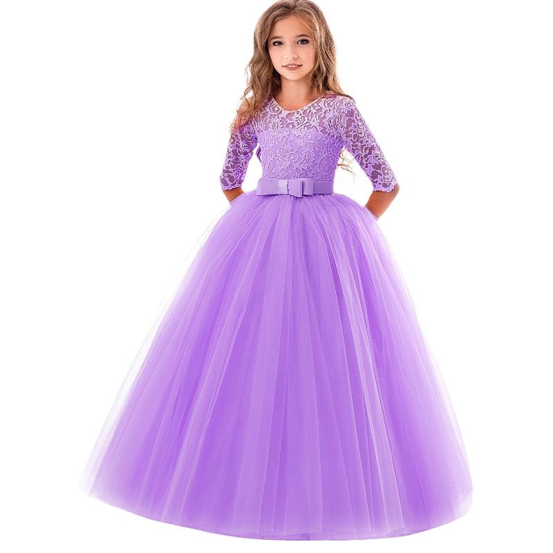 Vêtements d'enfants en gros filles de la dentelle fantaisie de longues robes enfants Boutique maxi robe de bal