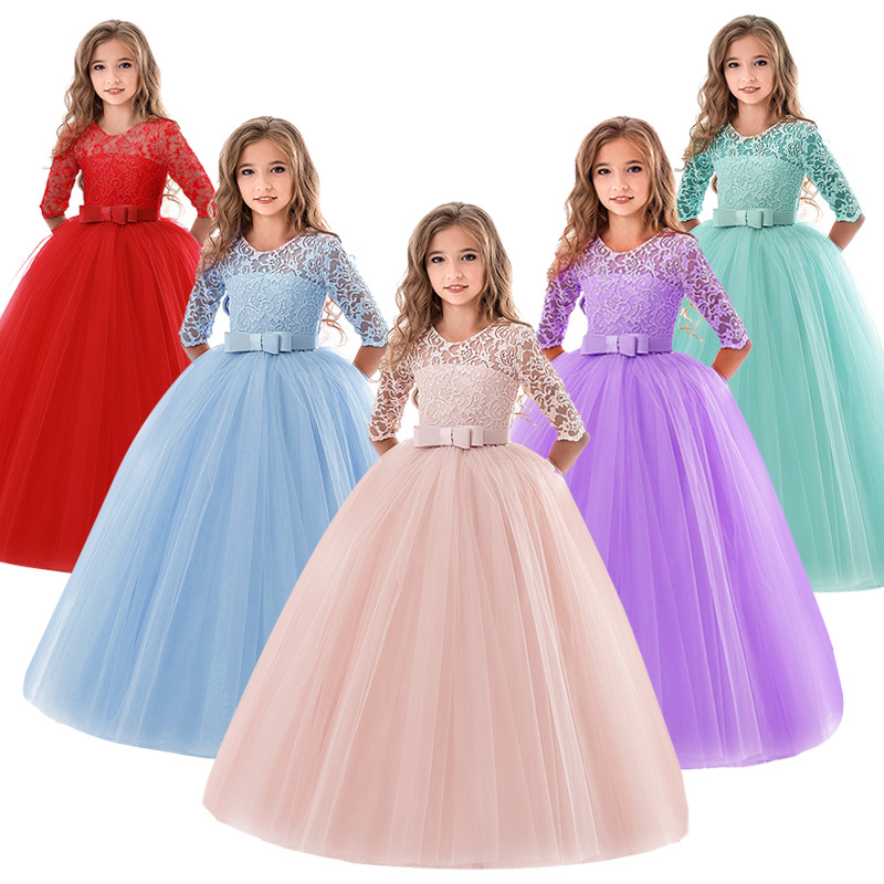 2022 6-14 ans robe en dentelle de fleur vêtements filles Princess Party Pageant Long Robe Kids Robes pour filles Vêtements de soirée de mariage 4 - 199 pièces