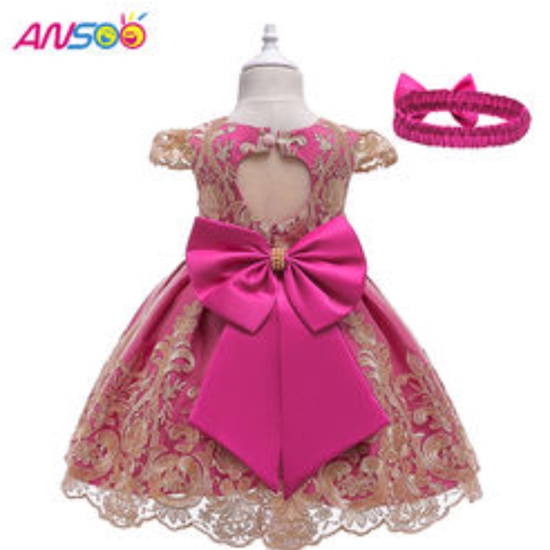 Ansoo Rose Couleur jolies filles robes rouges gonflées pour le soir Banquet de 5 ans, fête enfant porte des robes pour filles robe de princesse