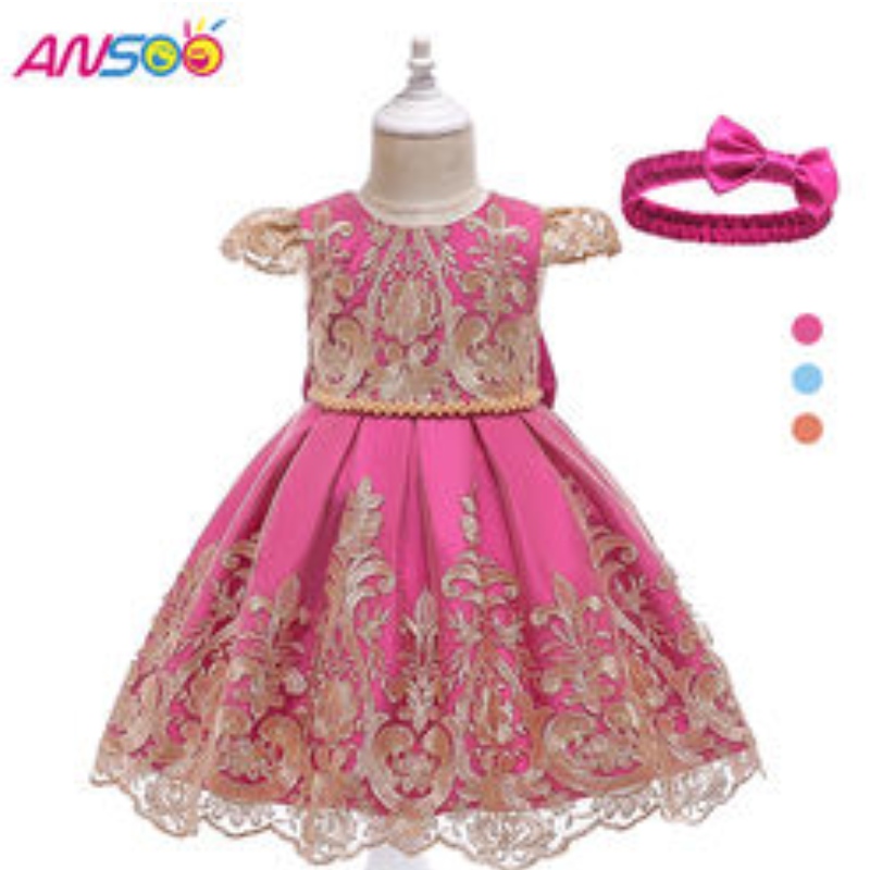 Ansoo Rose Couleur jolies filles robes rouges gonflées pour le soir Banquet de 5 ans, fête enfant porte des robes pour filles robe de princesse