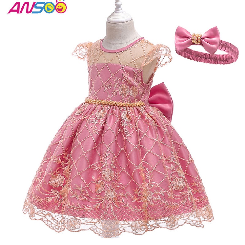 ANSOO Pretty Princess Girls Flower Robe Host Noble Performance Birthday Party Robes avec Big Bow