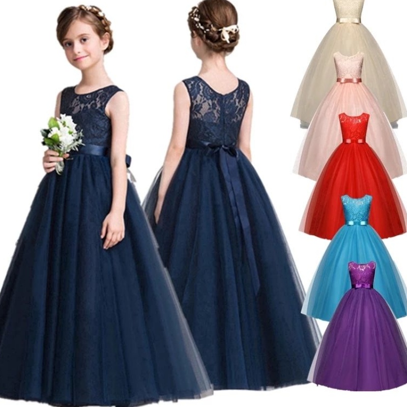 Adolescents filles robe princesse pour enfants fête de mariage demoiselle d'honneur en dentelle rouge robe enfant anniversaire soirée concours de balle de balle 14 ans