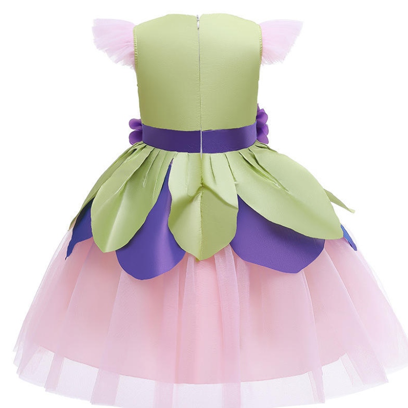 Robe de fée de fleur girl enfants violet rose patchwork en tulle vêtements mignon manches volantes enfants costumes de performance de scène